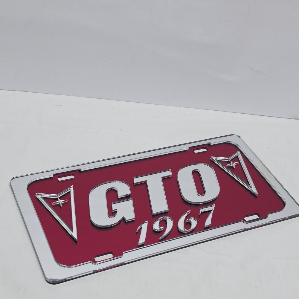 Pontiac GTO 1967 Red Mirrored Logo Acrylic License Plate